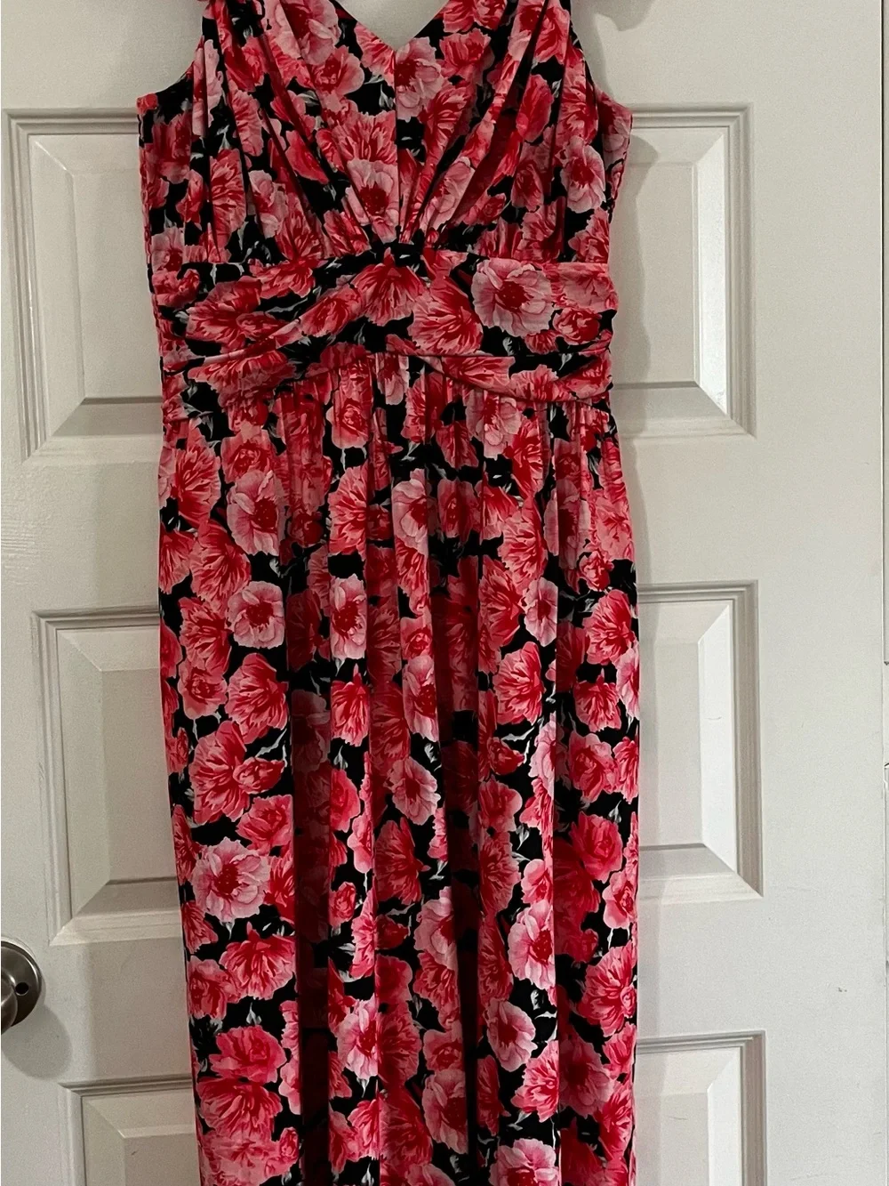 Grace Karin Coral Pink Floral V-Neck Midi Dress - Picture 5 of 13